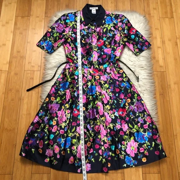Oscar de la Renta Taffeta Fit & Flare Multicolor Floral Silk Blend Midi Dress 0 - Picture 16 of 16